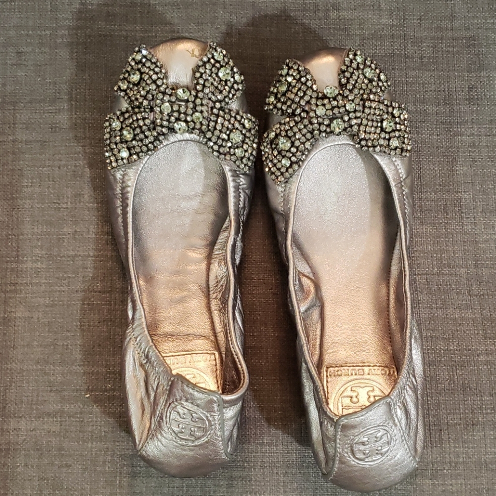 Tory Burch Eddie Rhinestone Bow Flats